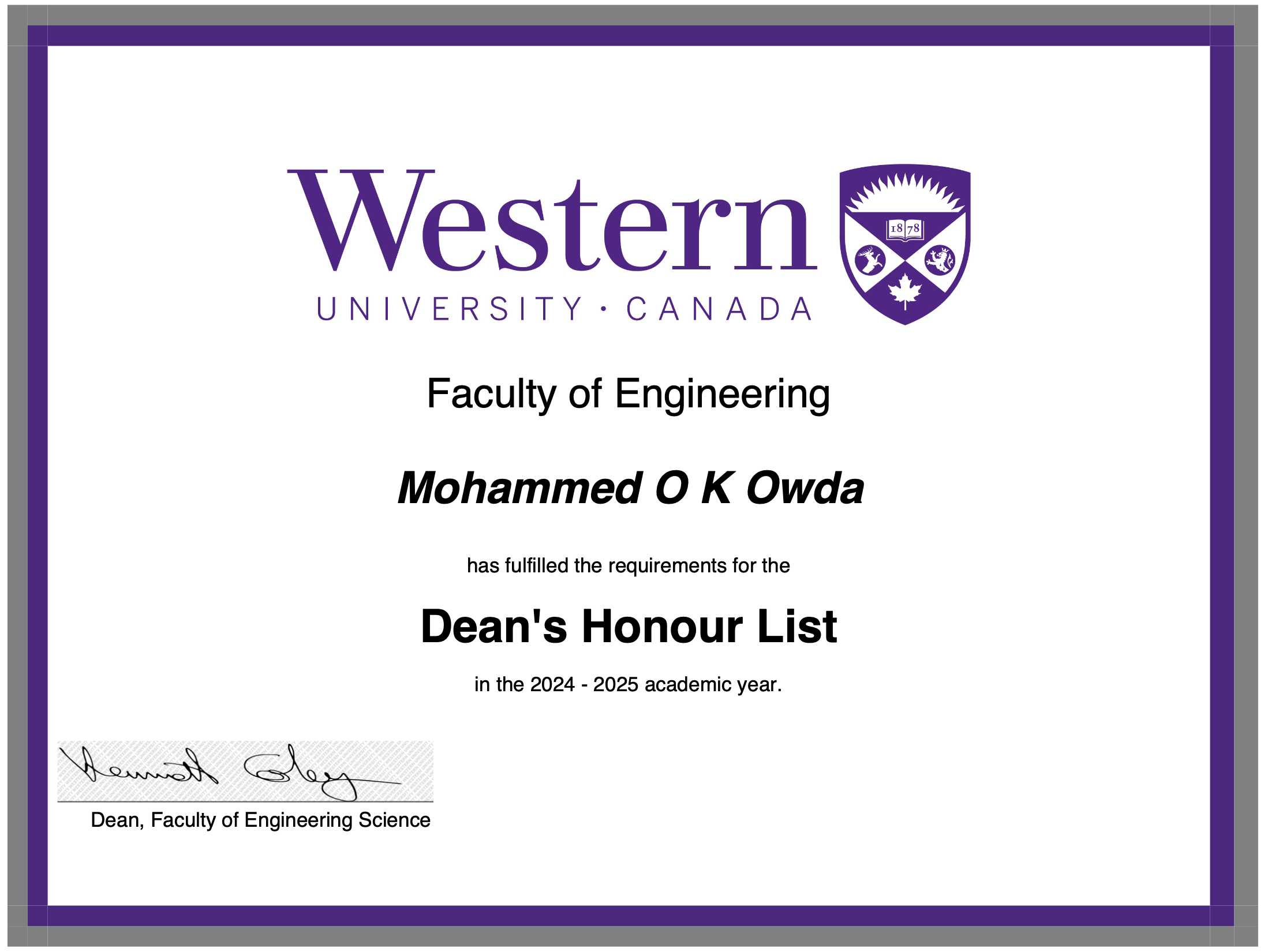 Dean’s Honor List